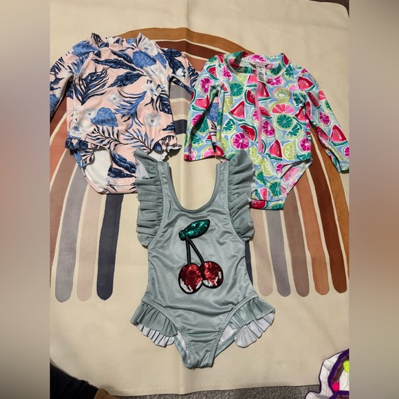 Sequin cherry aqua swimsuit for a toddler girl bundle - Picture 1 of 5